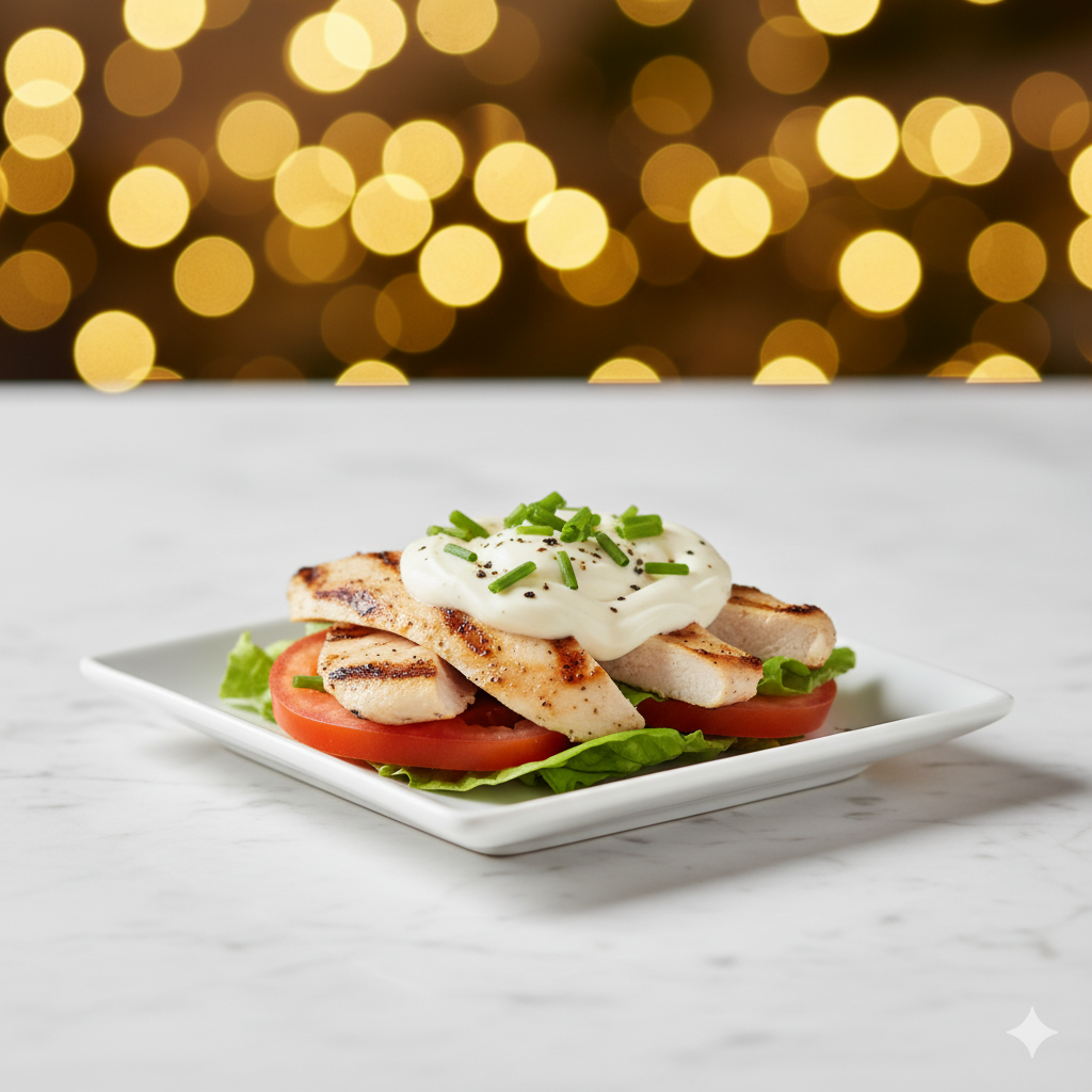 TAPA DE POLLO, ALIOLI, LECHUGA Y TOMATE