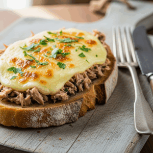 TOSTADA DE ATÚN Y QUESO MANCHEGO